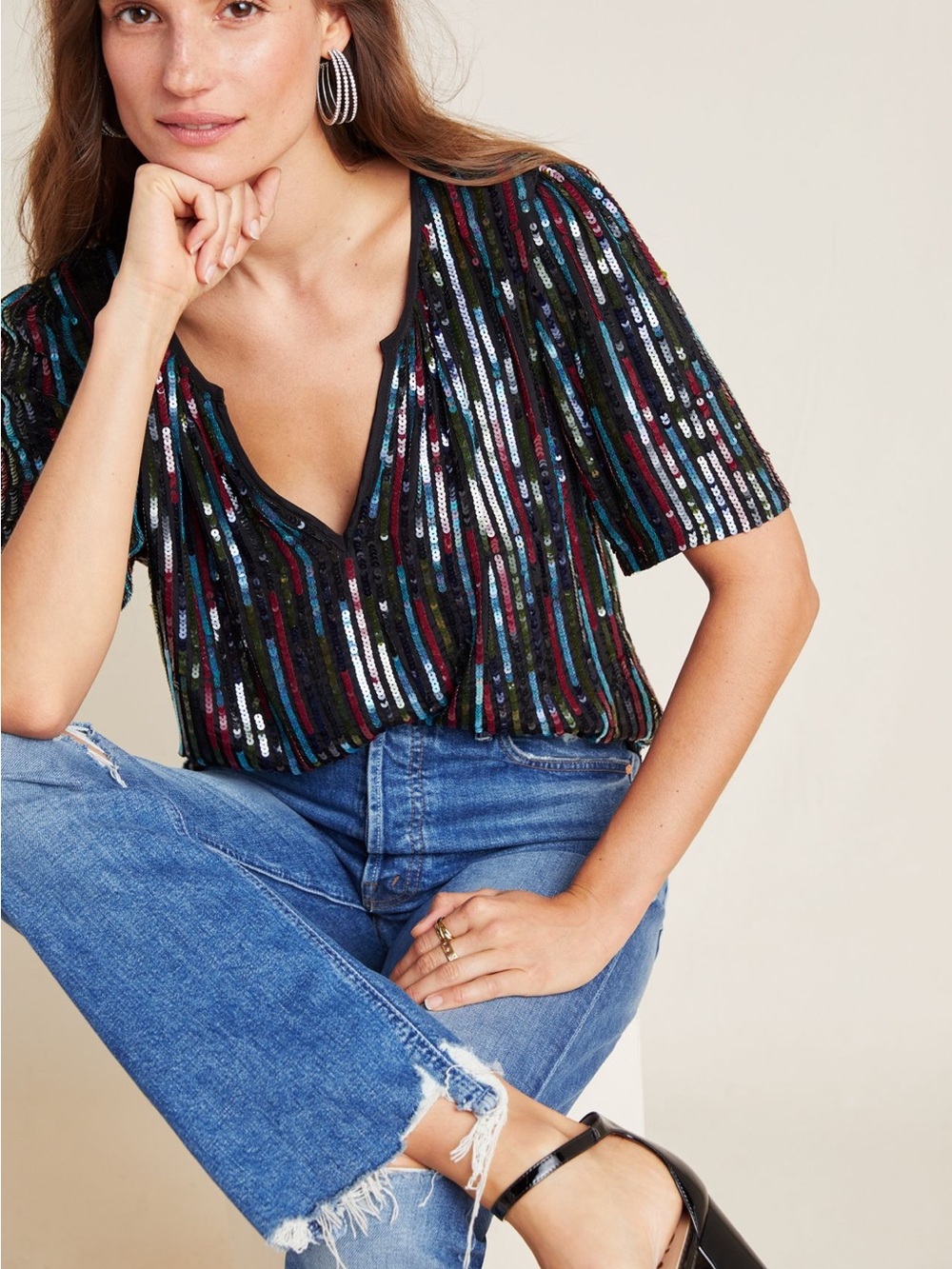 Velvet by Graham & Spencer Nikky Multi Sequin Woman’s Top Size XS